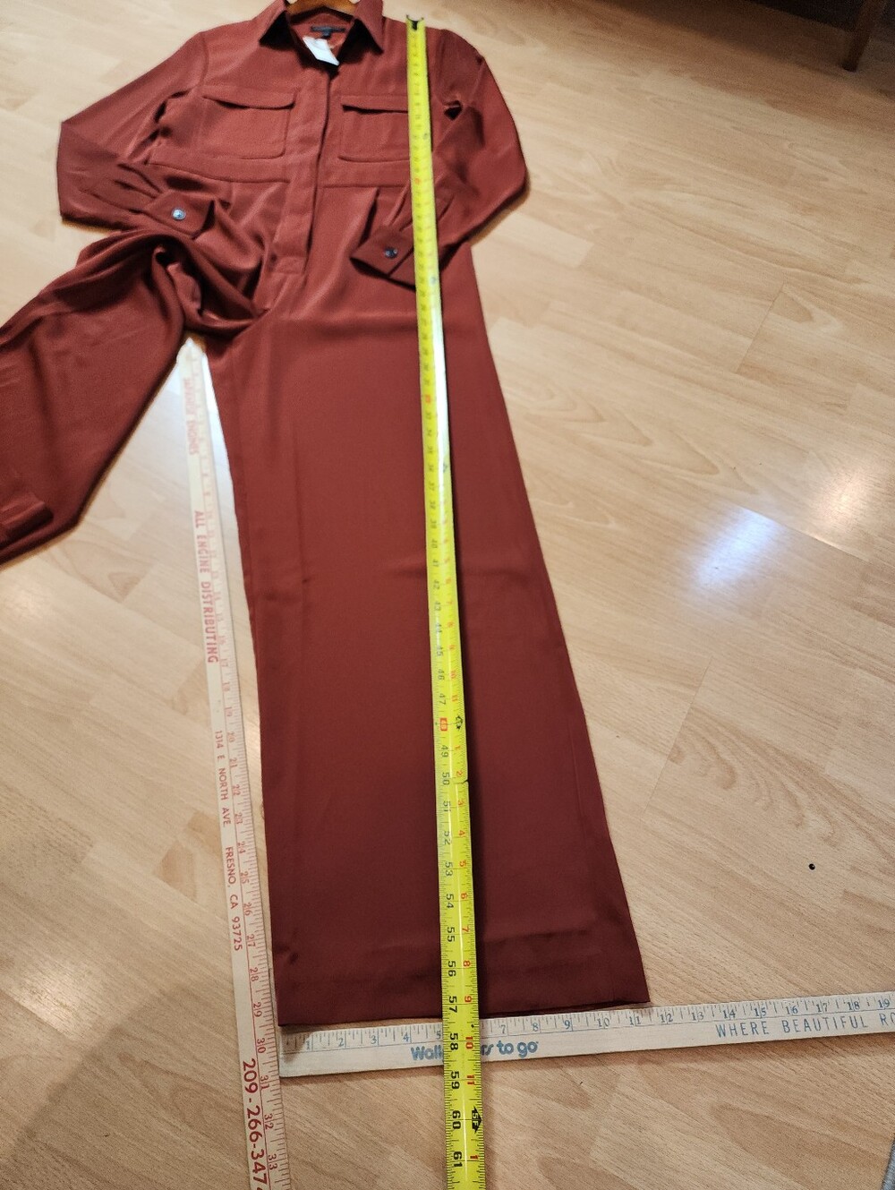 NWT Banana Republic Long Sleeve Wide Leg Trouser Satin Jumpsuit Burnt Caramel 8 - Picture 10 of 16